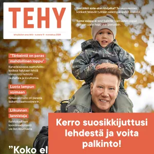 Tehy-lehden 11/2024 kansi ja kehoitus äänestää lehden suosikkijuttua.