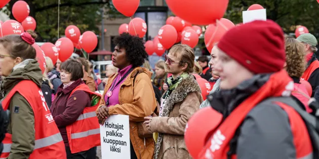 Tehyläiset mielenosoituksessa. 